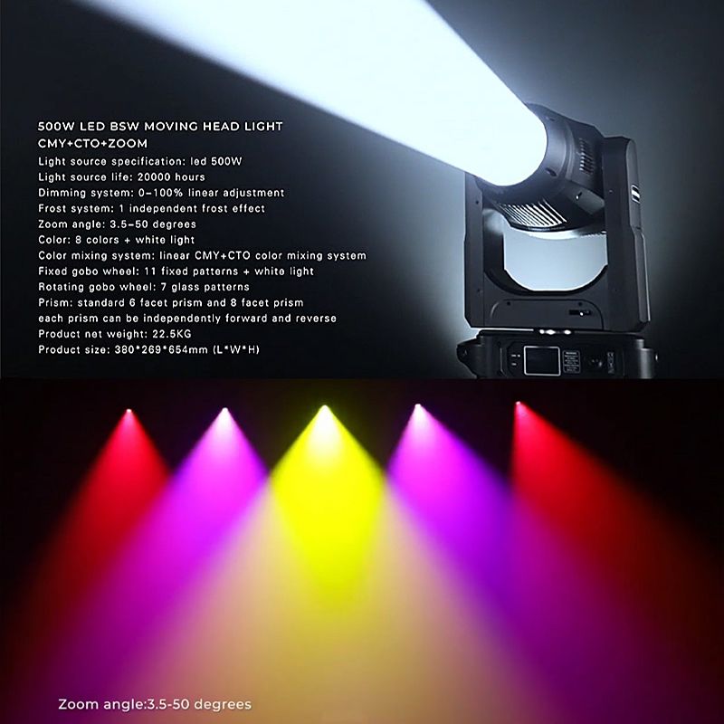 500w LED Beam Spot Wash CTO+CMY Beam Moving Head Light for Churches, Theaters, Large stages, Concerts.