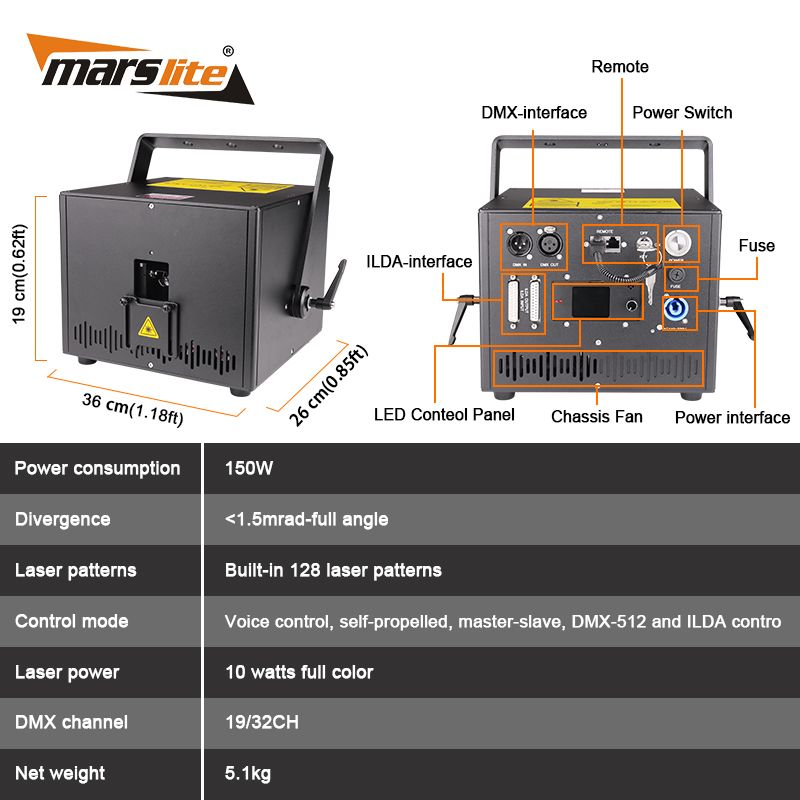 10w ILDA RGB Laser Light Events Party Disco Dj Club Animation Lazer Light