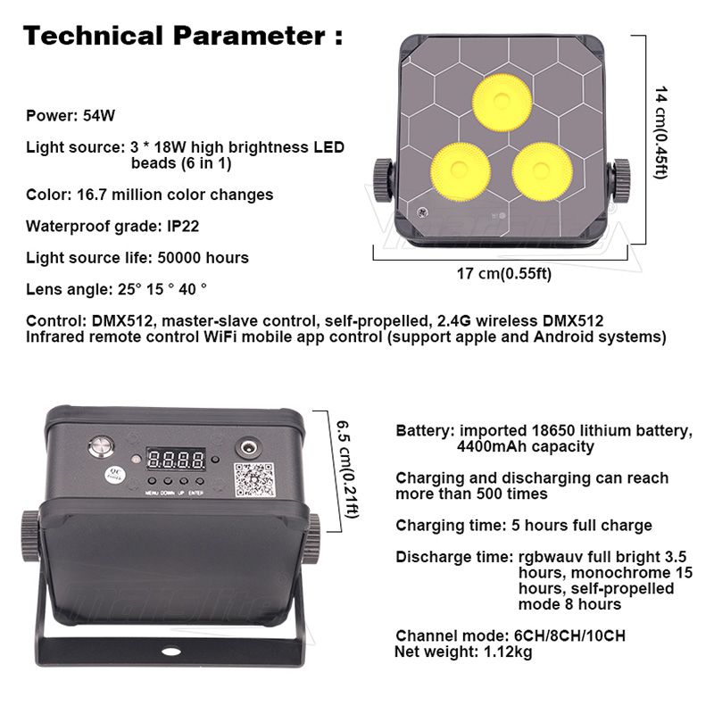 Battery Powered Uplights Wireless 3*18W Dj Uplights Stage Backdrop Par Can For Wedding Party