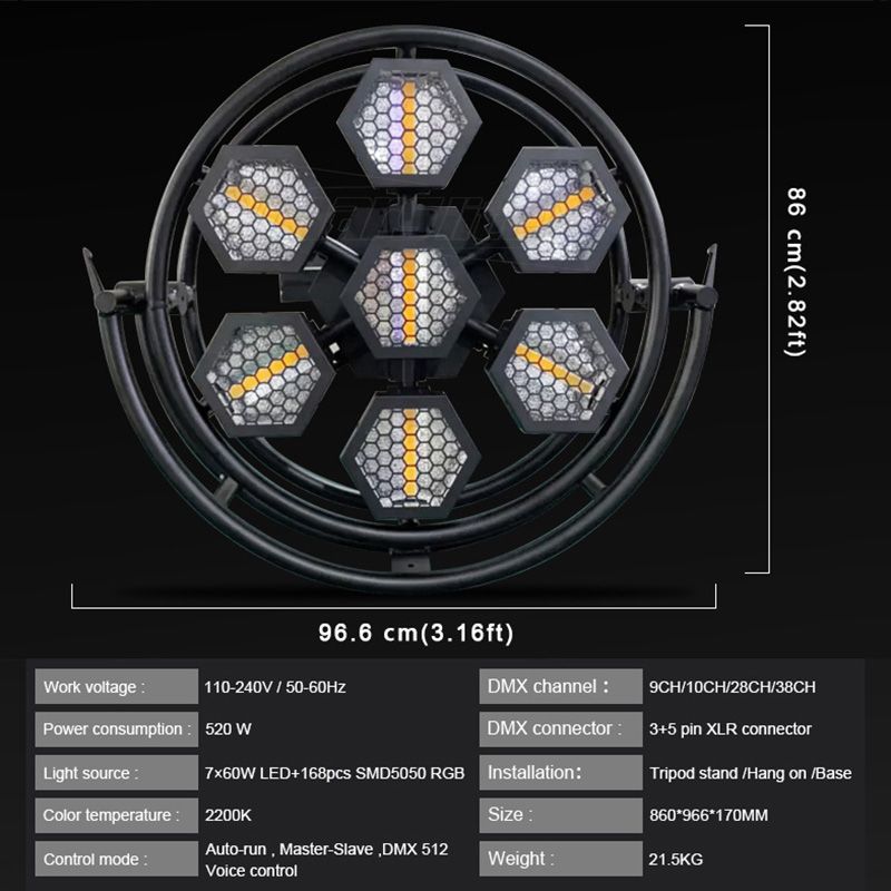 Portman Lights 7X60W Warm White+RGB Retro Stage Light DMX Atomic Vintage Halogen Effect Retro Events Dj Light