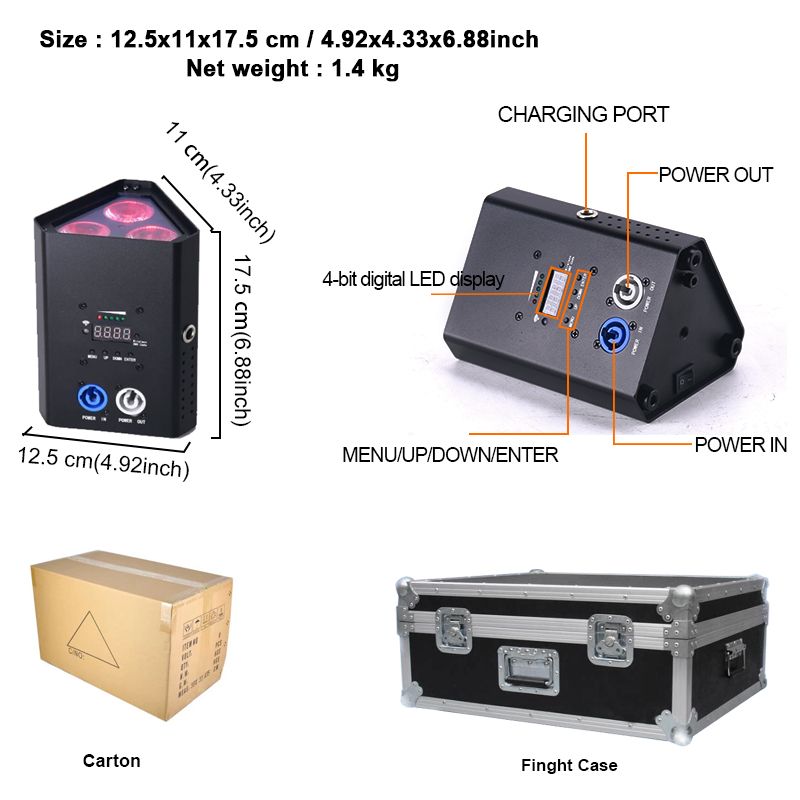 3*18W Wireless Battery Par Lights RGBWA+UV DMX/IR/APP Control Battery Powered Led Par Cans