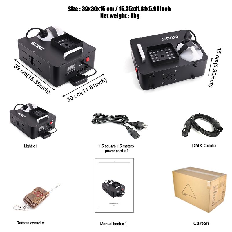 DMX IR Remote Control 1500w RGB Led Smoke Fog Machine